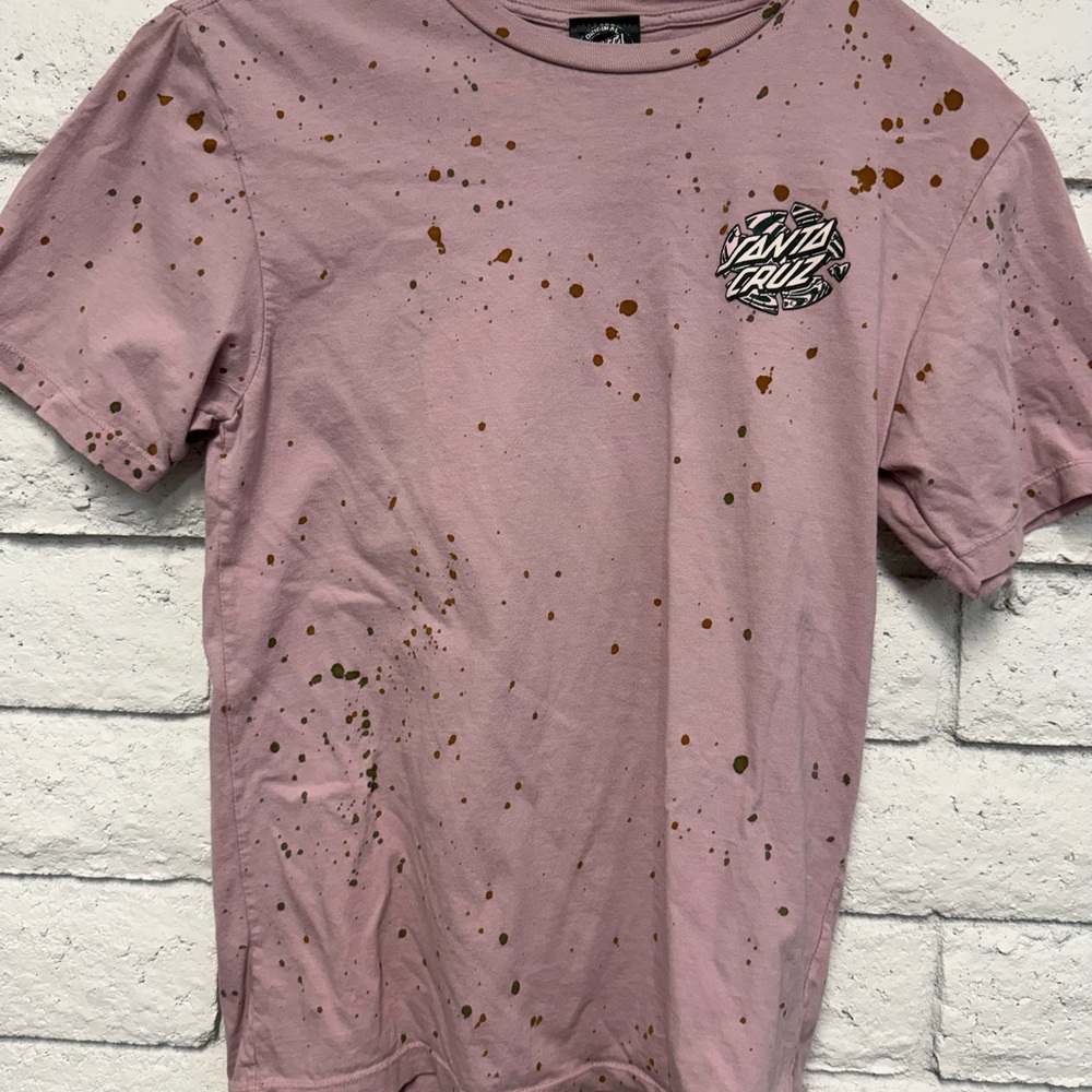 Santa Cruz Skateboards Pink Short Sleeve Tee with Paint Splatters
